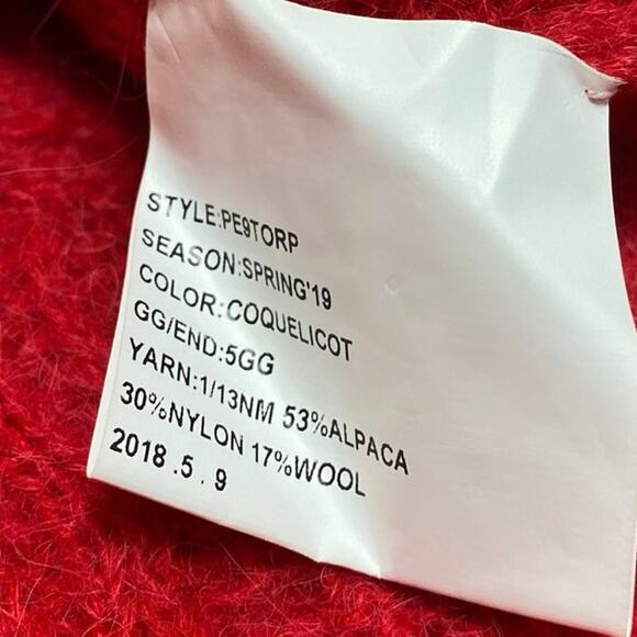 Manoush Women's Red Wool Cable Knit Long Sleeve Crew Neck Sweater Top Size S - Picture 4 of 4